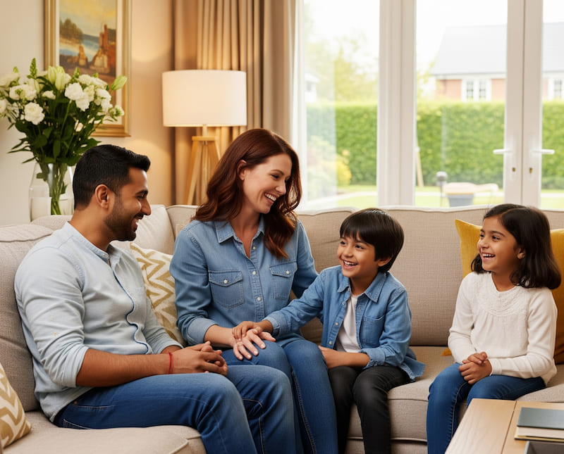 Distinguished family enjoying their luxury home lifestyle representing high-net-worth personal insurance